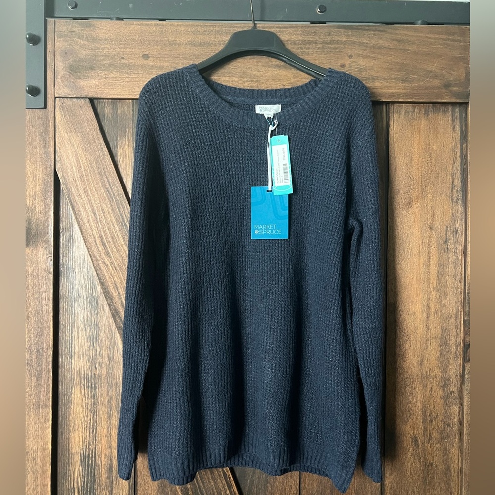 NWT Market & Spruce Waffle Knit Sweater, Navy, Size L